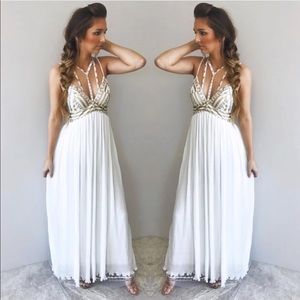 Just Call Me Goddess Strappy Maxi Dress White and Gold